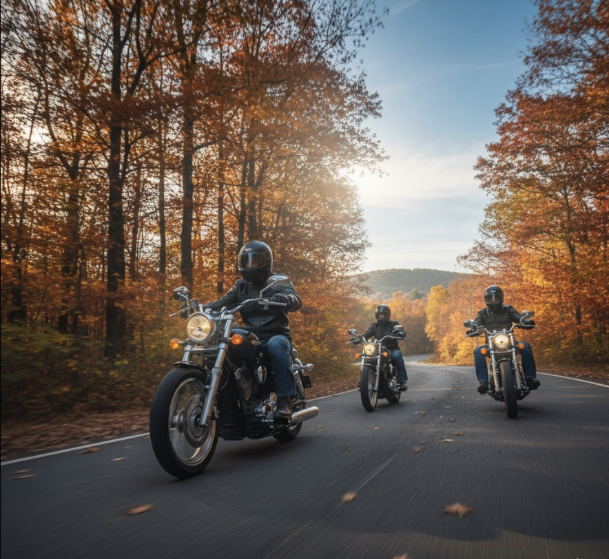 Enjoying motorcycle ride in the fall in New Jersey